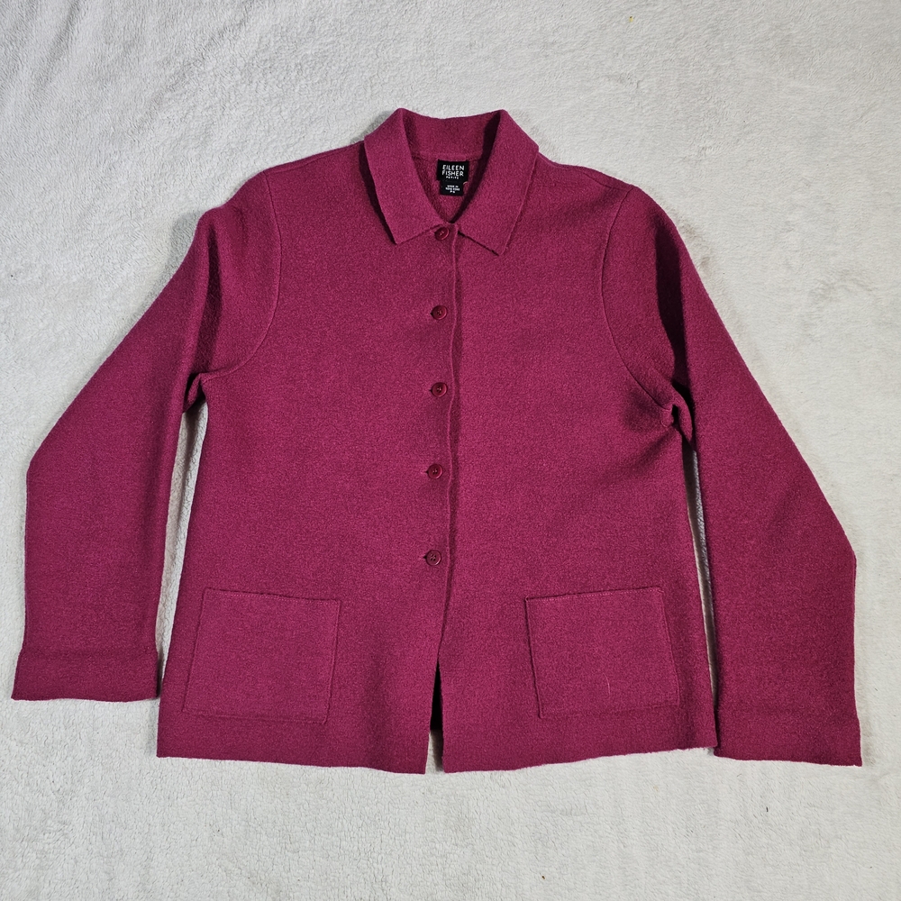Eileen Fisher Magenta Wool Cardigan